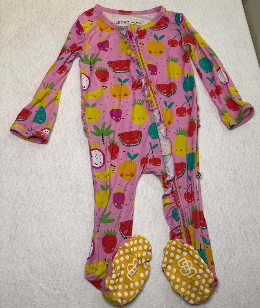 Little Bum Bums pink/Multicolor Fruit Zip Front Bamboo Footie-12-18Mos